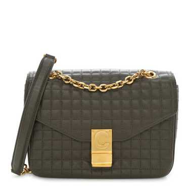 CELINE Calfskin Quilted Medium C Bag Khaki