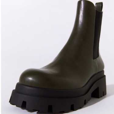 Zara low heeled lug sole ankle boots (Olive Green)