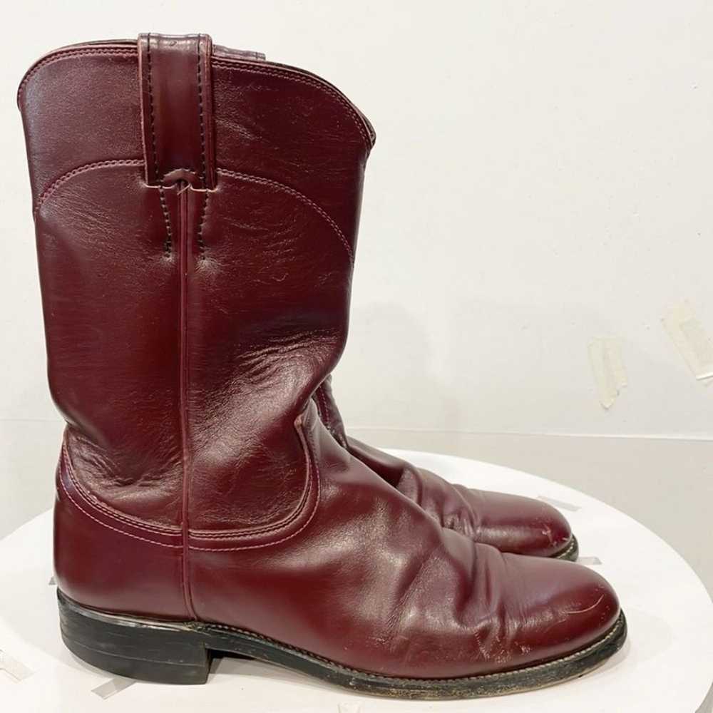 Justin Red Wine Oxblood Leather Western Roper Cow… - image 5