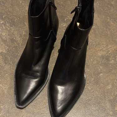 ZARA Black Leather Pointed Toe Western Boots