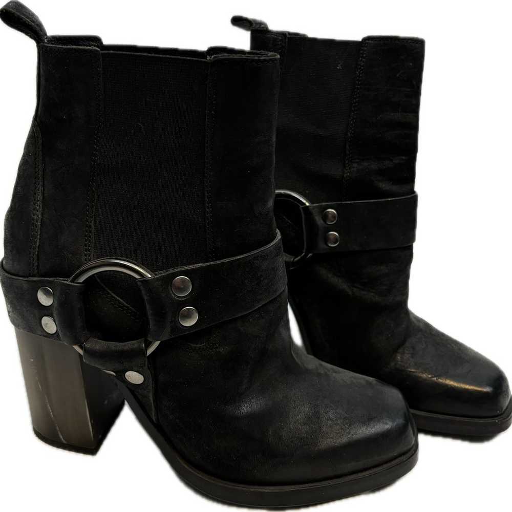 AllSaints black moto buckle suede ankle heels - image 1