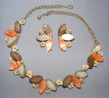 50s Thermoplastic 3pc Necklace Earrings Autumn Co… - image 1