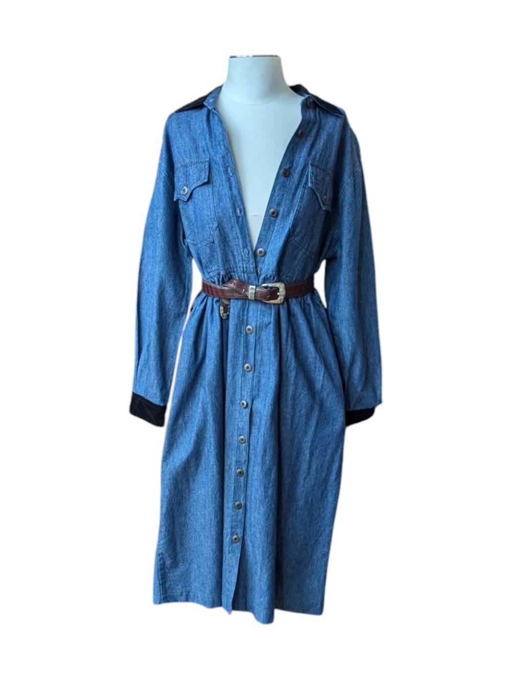 S roberts 90s denim dress with velvet details (M)… - image 1