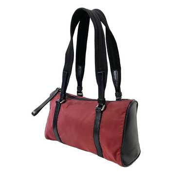 Prada burgundy red nylon black leather shoulder ba