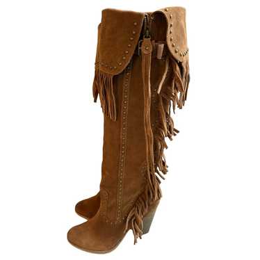 ZiGiny Riddle Fringe Boots Tan Suede Leather Knee 