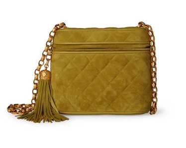 CHANEL: A Vintage Lime Green Quilted Suede Box Bag - image 1