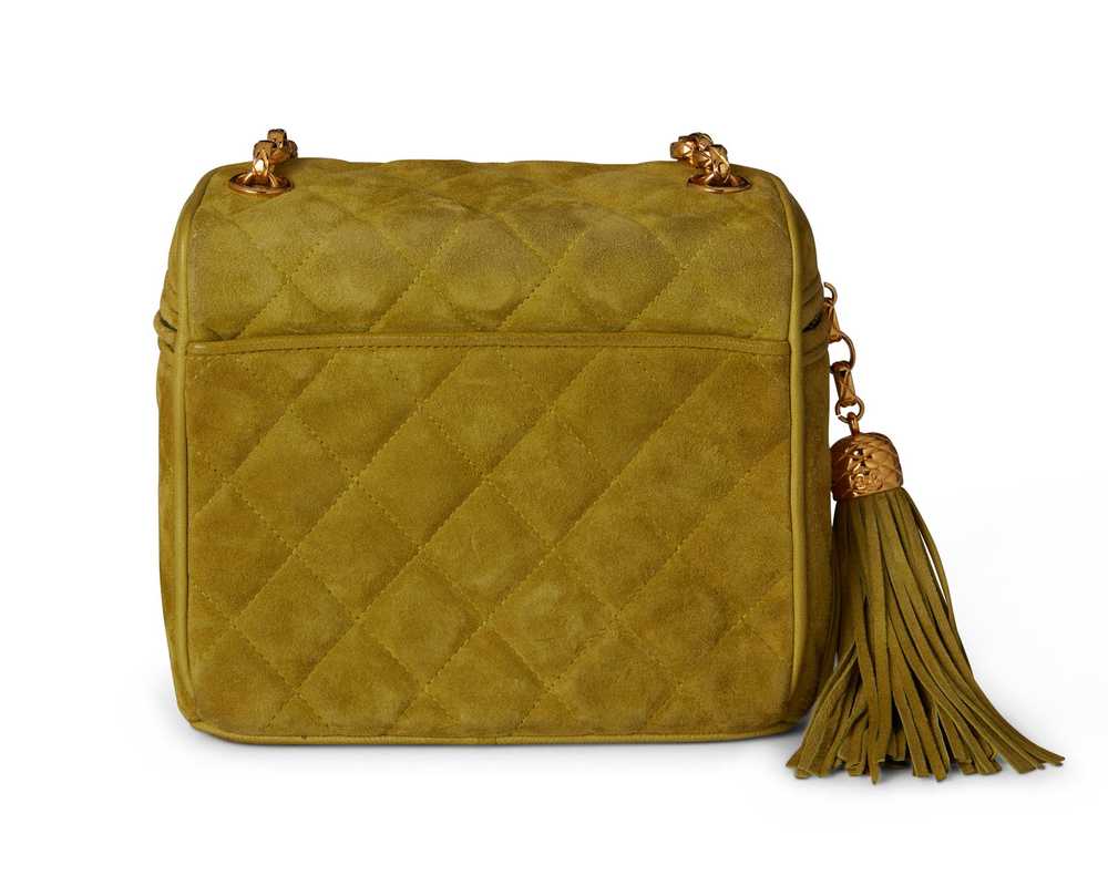 CHANEL: A Vintage Lime Green Quilted Suede Box Bag - image 2