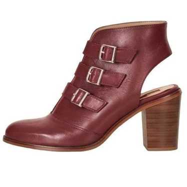 TopShop Burgundy Leather Jigsaw Boot Shoes Size 7.