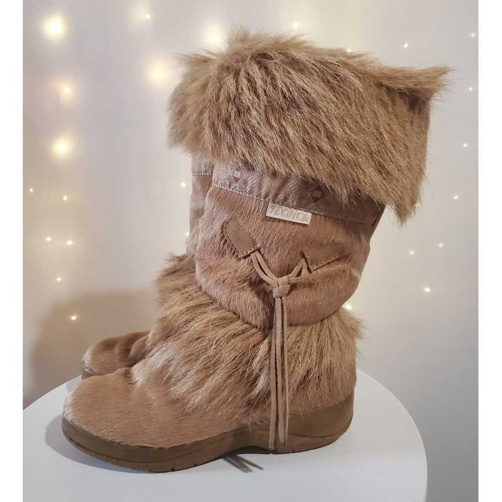 Tecnica Vintage Aztec Tribal Fur Tan Leather Calf… - image 1