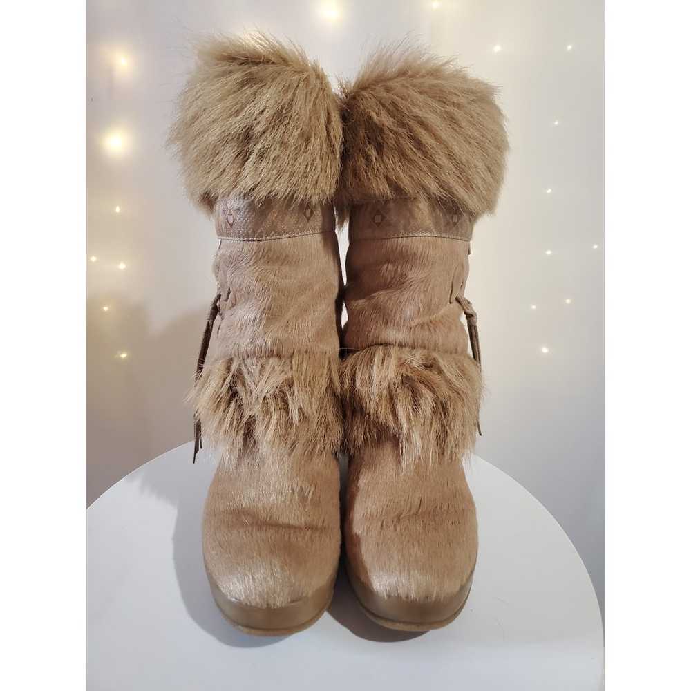 Tecnica Vintage Aztec Tribal Fur Tan Leather Calf… - image 2