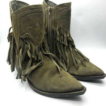 Free People Lawless Fringe Dark Green Suede Weste… - image 1