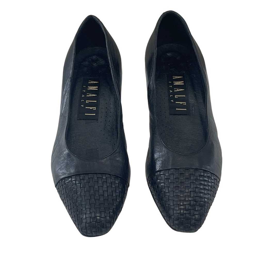 Amalfi Slip On Heels Black Leather Woven Almond T… - image 1