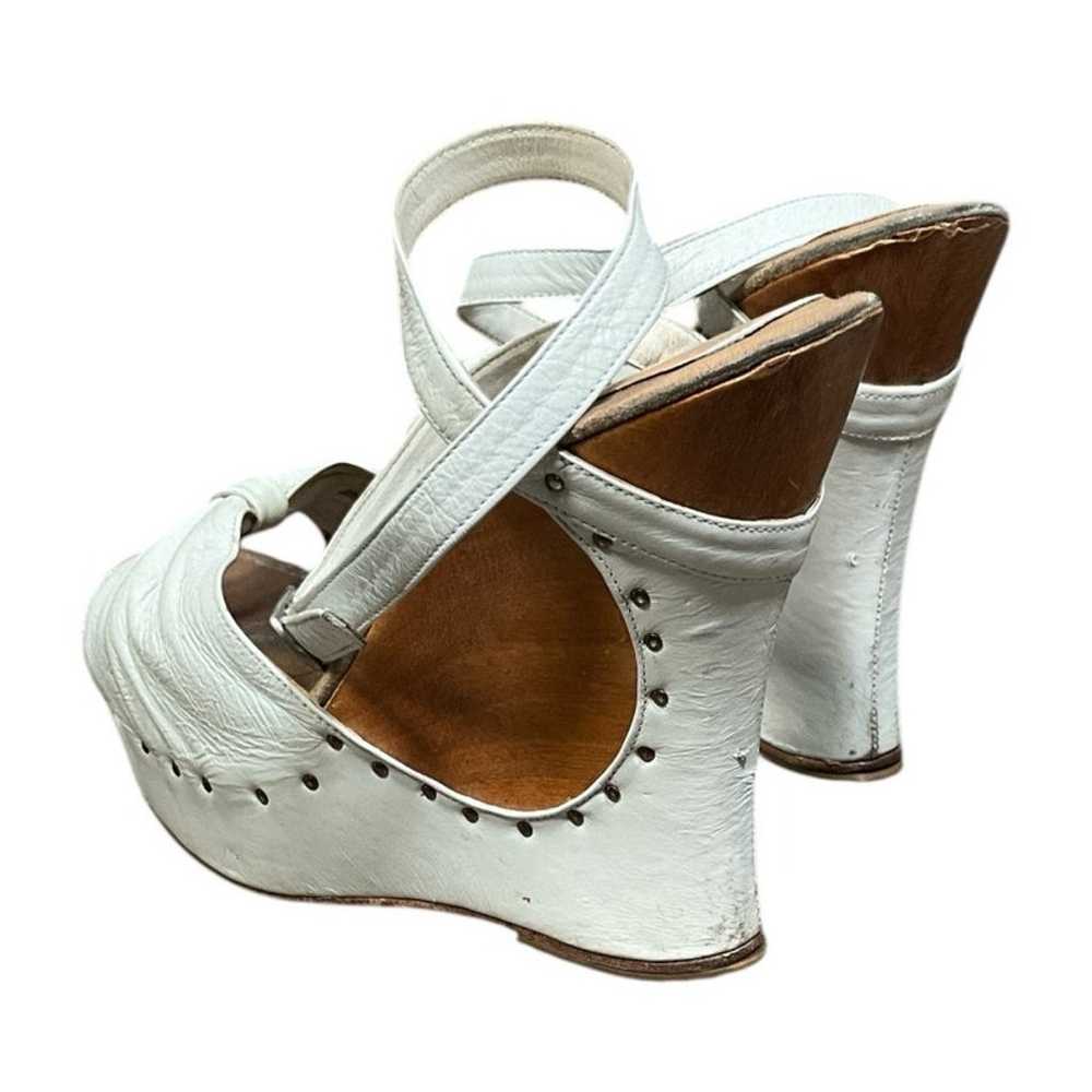 Vintage Y2K 100% Wood & Leather Platform Wedge wi… - image 6