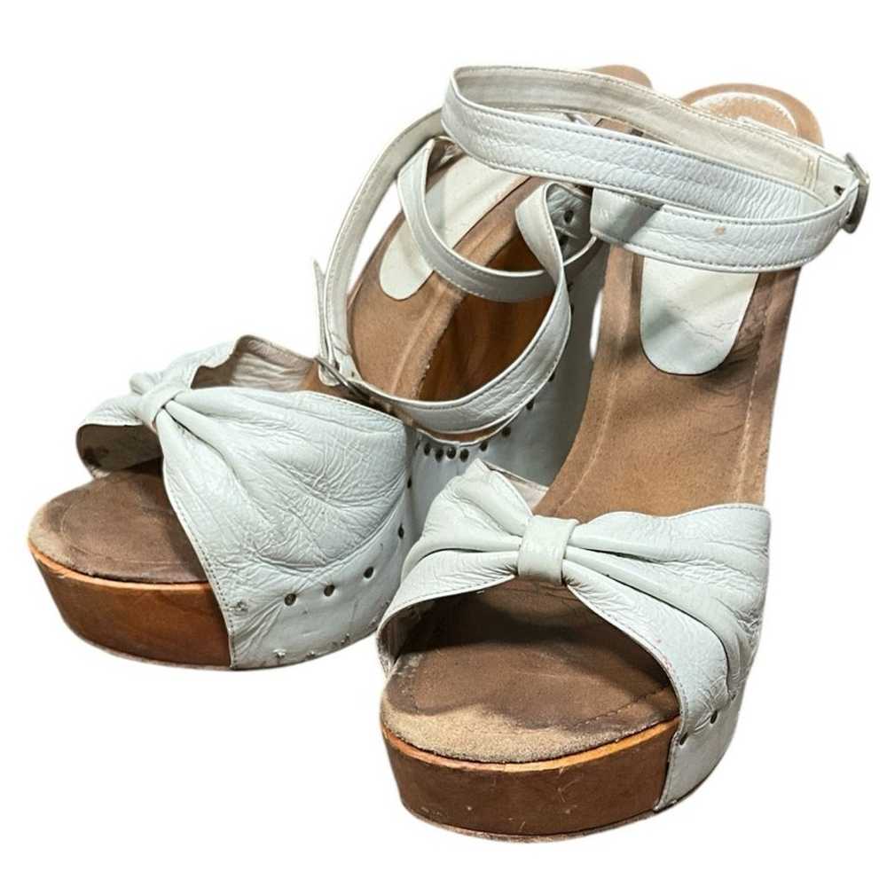 Vintage Y2K 100% Wood & Leather Platform Wedge wi… - image 7