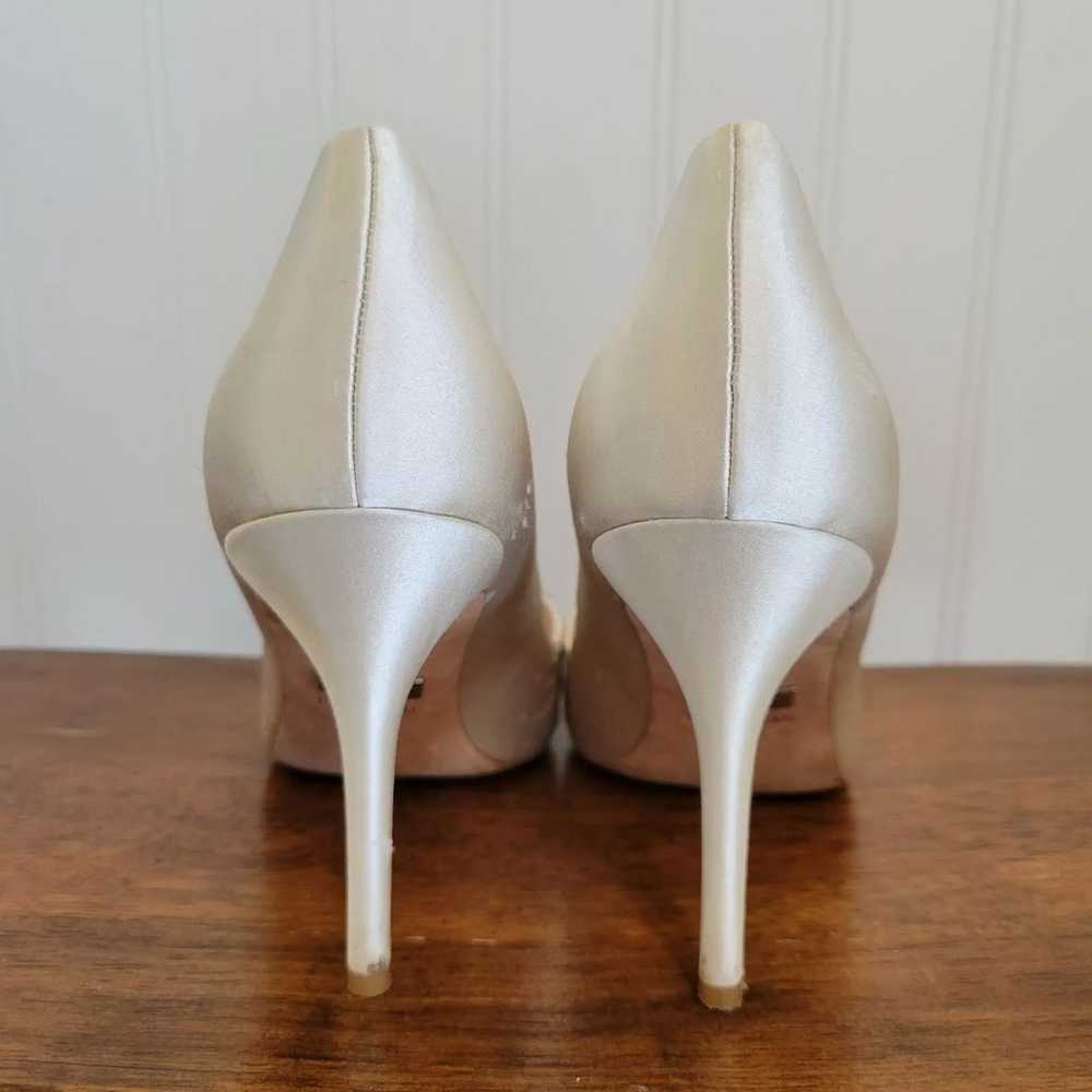 Badgley Mischka Cream Satin Heels Shoes Pumps Dia… - image 7