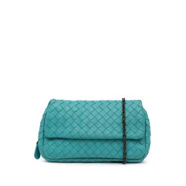 Blue Bottega Veneta Intrecciato Chain Flap Crossbo