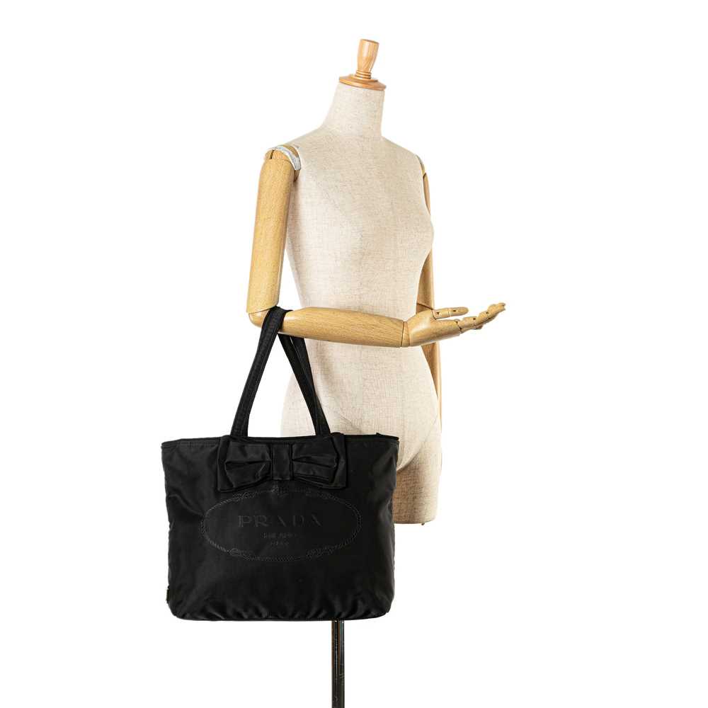 Black Prada Tessuto Canapa Logo Bow Tote - image 7