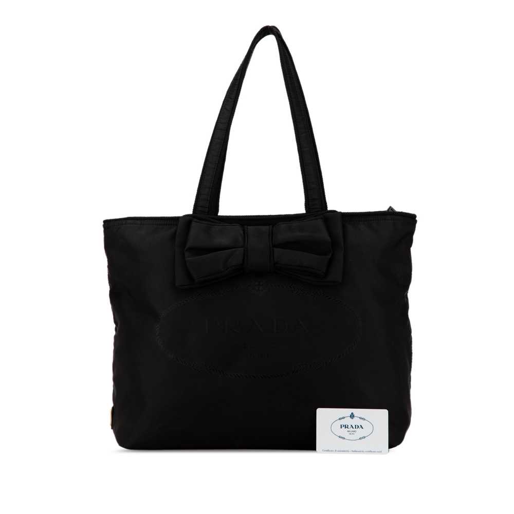 Black Prada Tessuto Canapa Logo Bow Tote - image 8