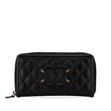 Black Chanel Quilted Caviar Filigree Zip Around Wa