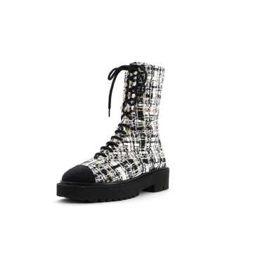 CHANEL Women's Cap Toe Combat Boots Tweed