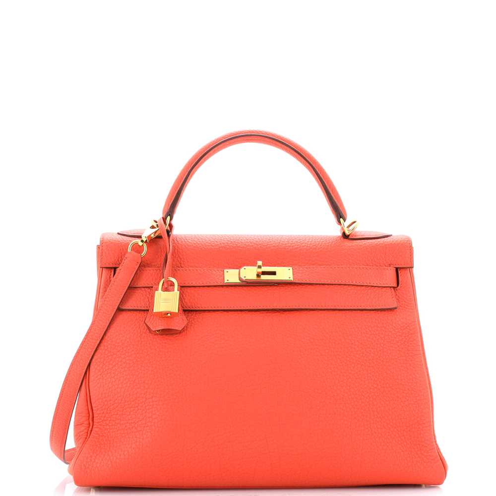 Hermes Kelly Handbag Orange Poppy Togo with Gold … - image 1