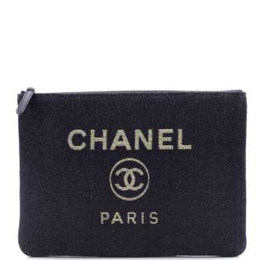 CHANEL Deauville Pouch Lurex Canvas Medium