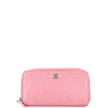 CHANEL Zip Around Wallet Camellia Lambskin