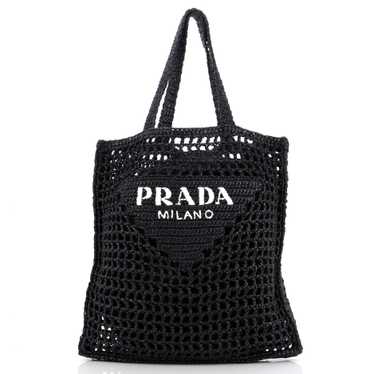 PRADA Triangle Logo Open Tote Raffia