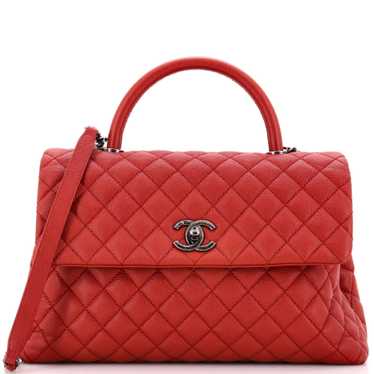 CHANEL Coco Top Handle Bag Quilted Caviar Medium