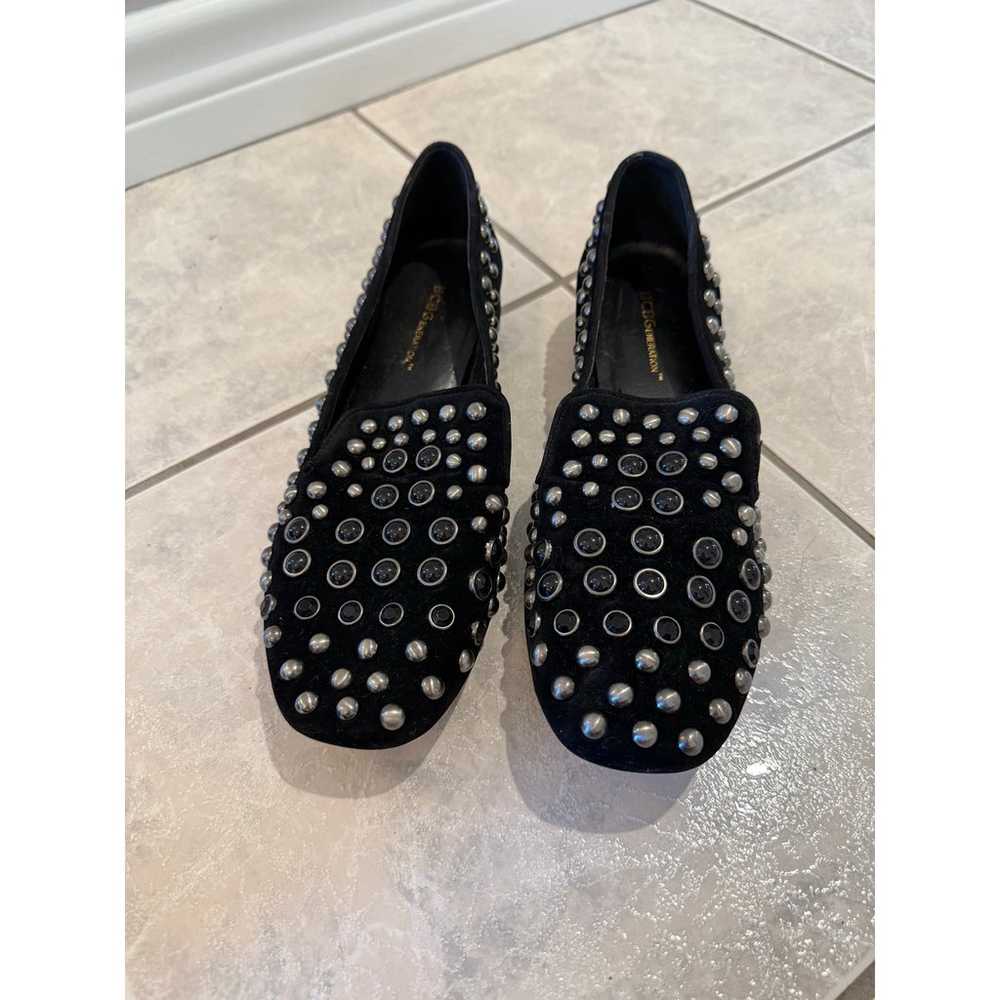 BCBGeneration Black Beaded Studded Velvet Loafer … - image 1