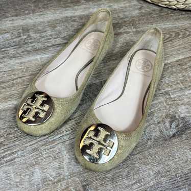 Tory Burch Gold Leopard Print Metallic Flats