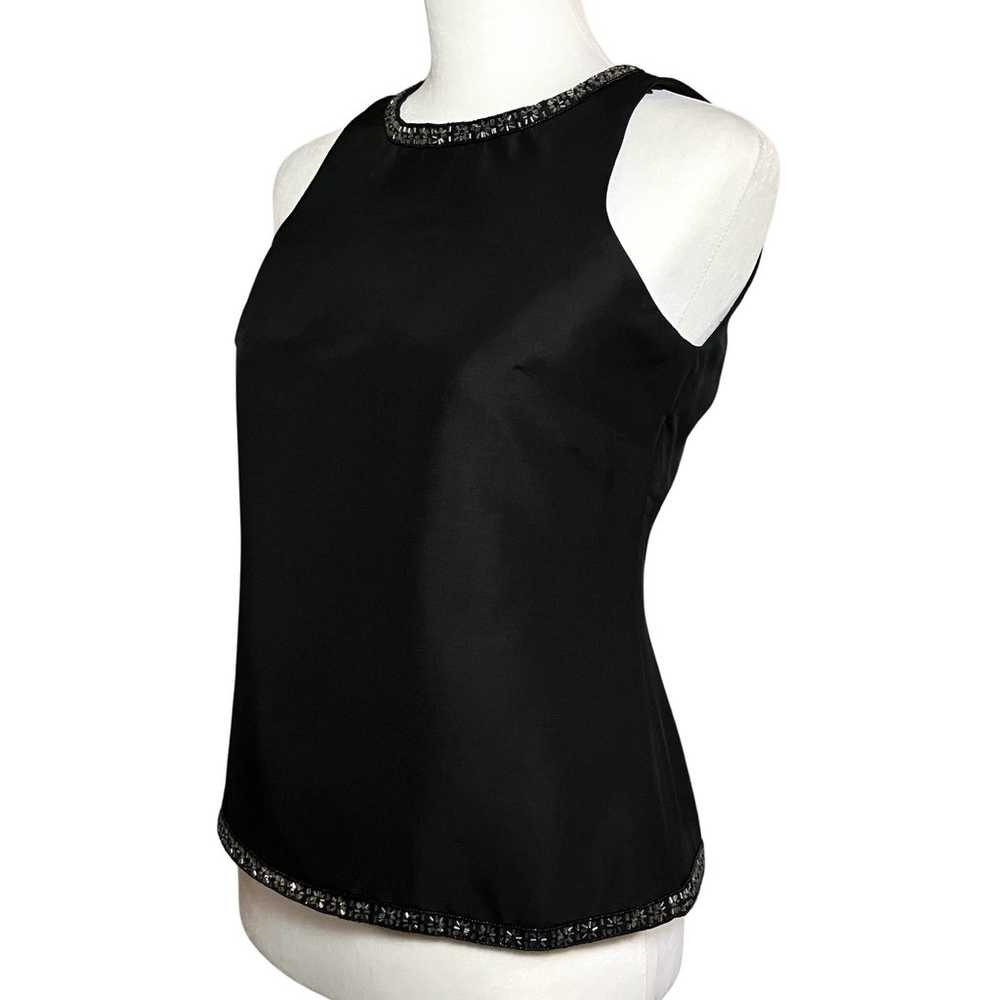 Vintage Y2K or 90s 100% Black Silk Top with Beade… - image 3