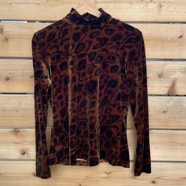 90s Leopard Stretch Velvet Mock Neck Top - image 1