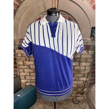 polo shirt striped diagonal blue navy white 1980s