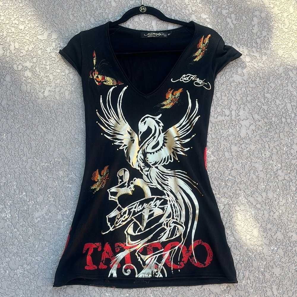 Ed Hardy T-shirt Dress Rhinestone Phoenix Tattoo … - image 1