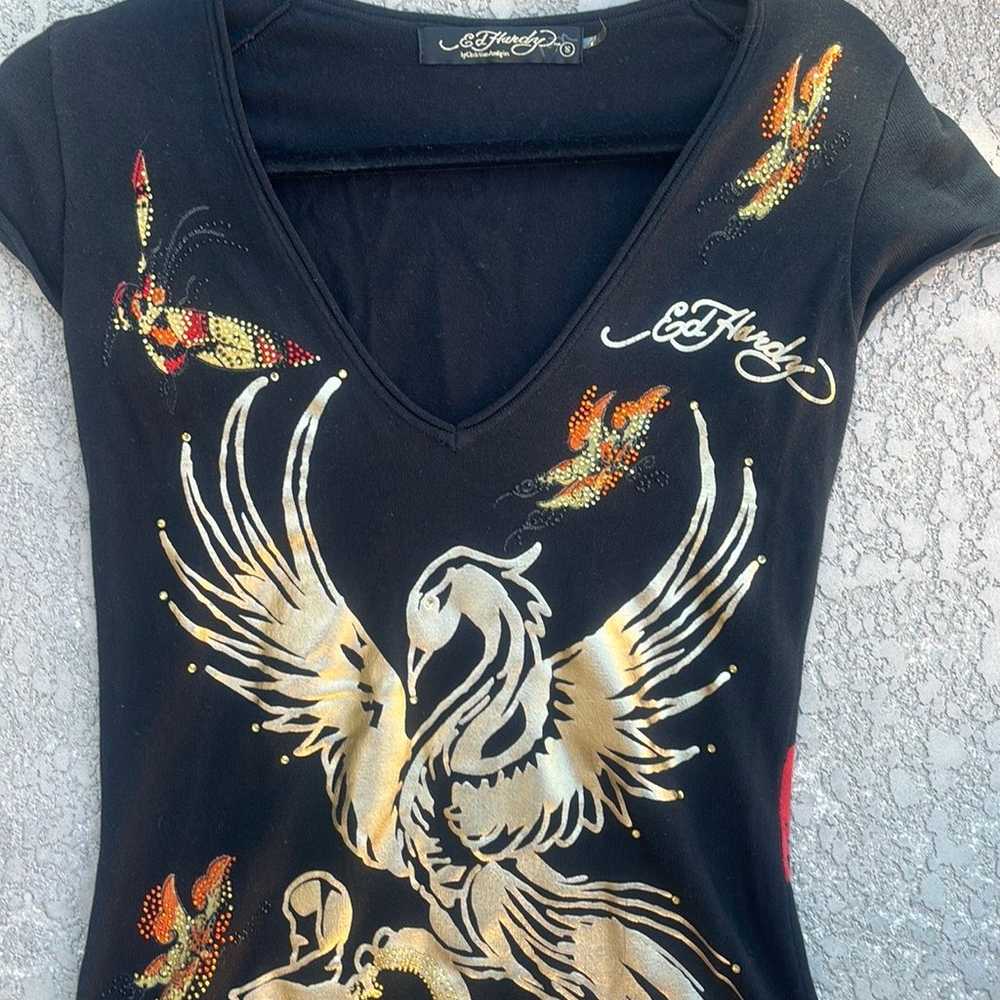 Ed Hardy T-shirt Dress Rhinestone Phoenix Tattoo … - image 3