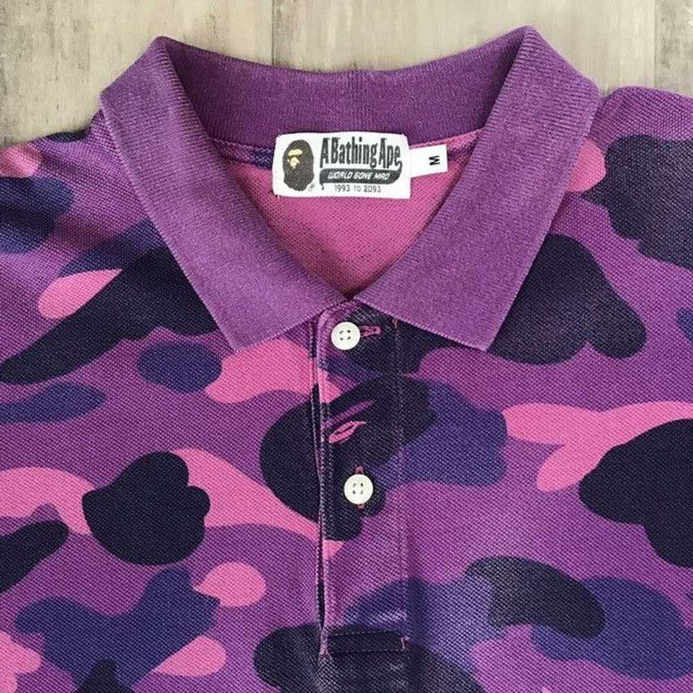 Bape BAPE Purple camo college logo polo shirt a b… - image 4