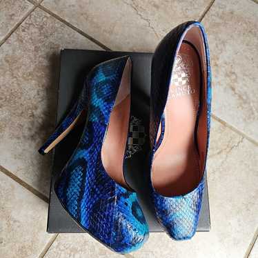 Vince Camuto Deep Blue Exotic Platform Heels