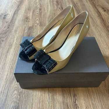 Kate Spade tan black heels pumps open toe shoes w… - image 1