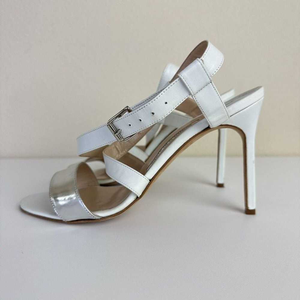 Manolo Blahnik Strappy 4" Heels Sandals Silver Wh… - image 5