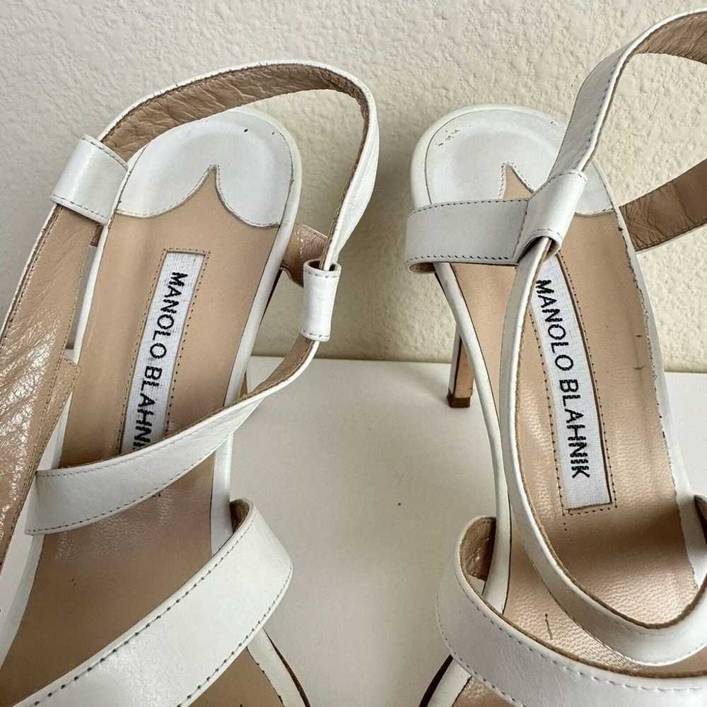 Manolo Blahnik Strappy 4" Heels Sandals Silver Wh… - image 9