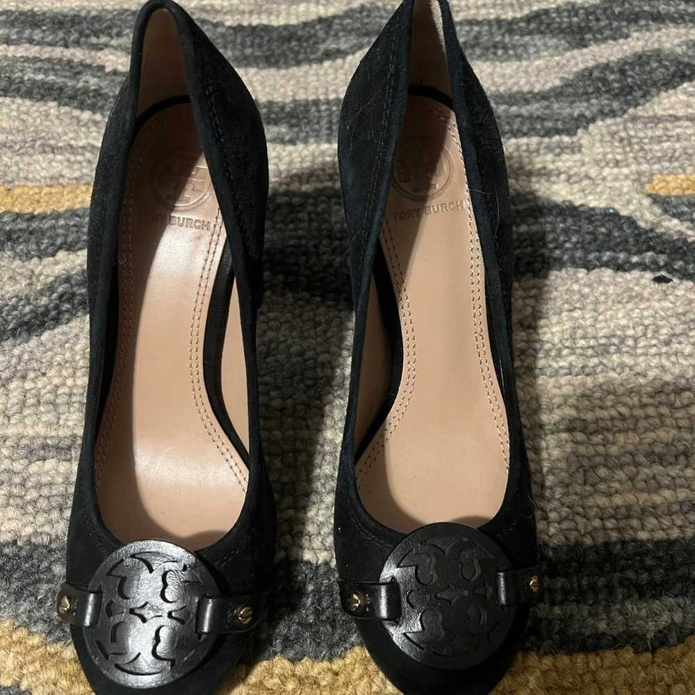 Tory Burch Mini Miller Logo black suede block hee… - image 4