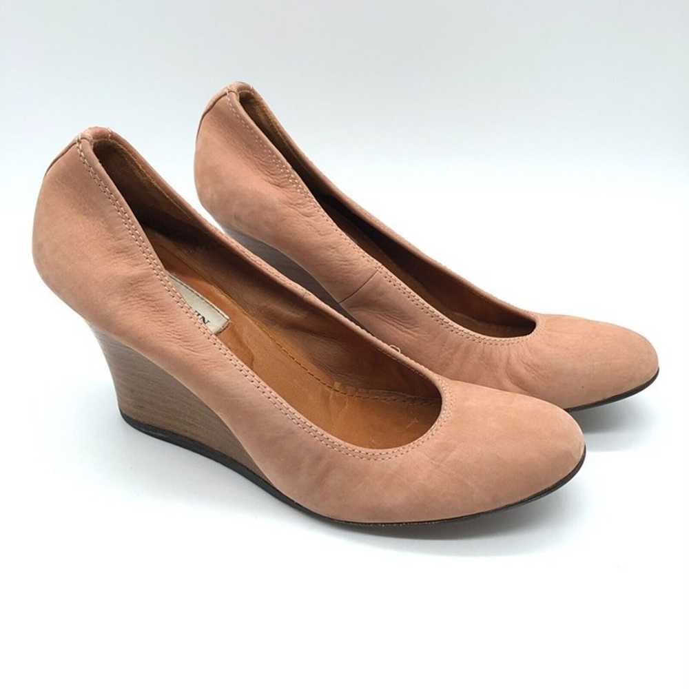 Lanvin Wedge Heels Pumps Slip On Leather Beige Si… - image 1