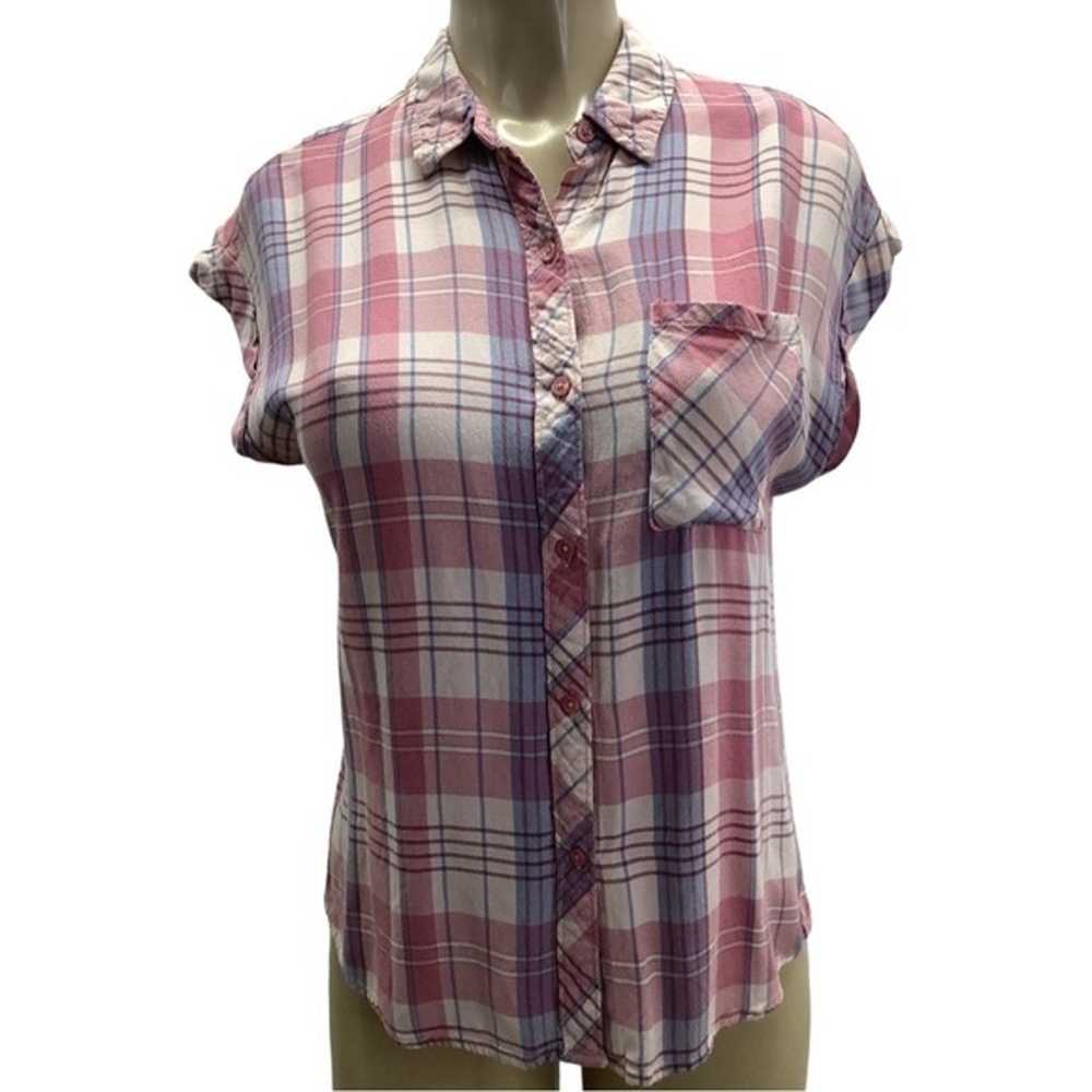 Vintage hearts by Como checkered button down top … - image 1