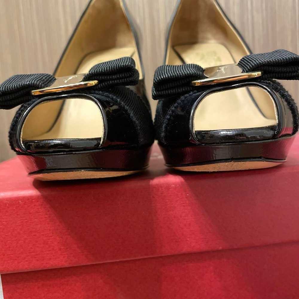 Ferragamo black patent open-toe pumps size 7 - image 12