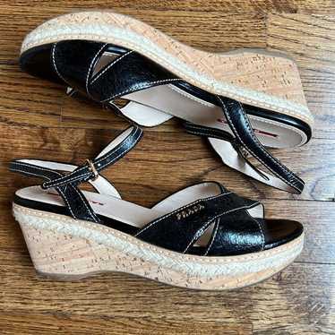 PRADA flatform wedge cork heel black patent leath… - image 1