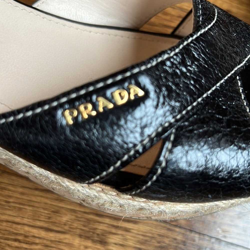 PRADA flatform wedge cork heel black patent leath… - image 4