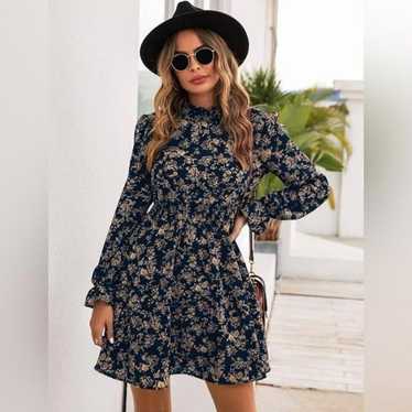 Floral Long Sleeve Turtleneck Mini Dress