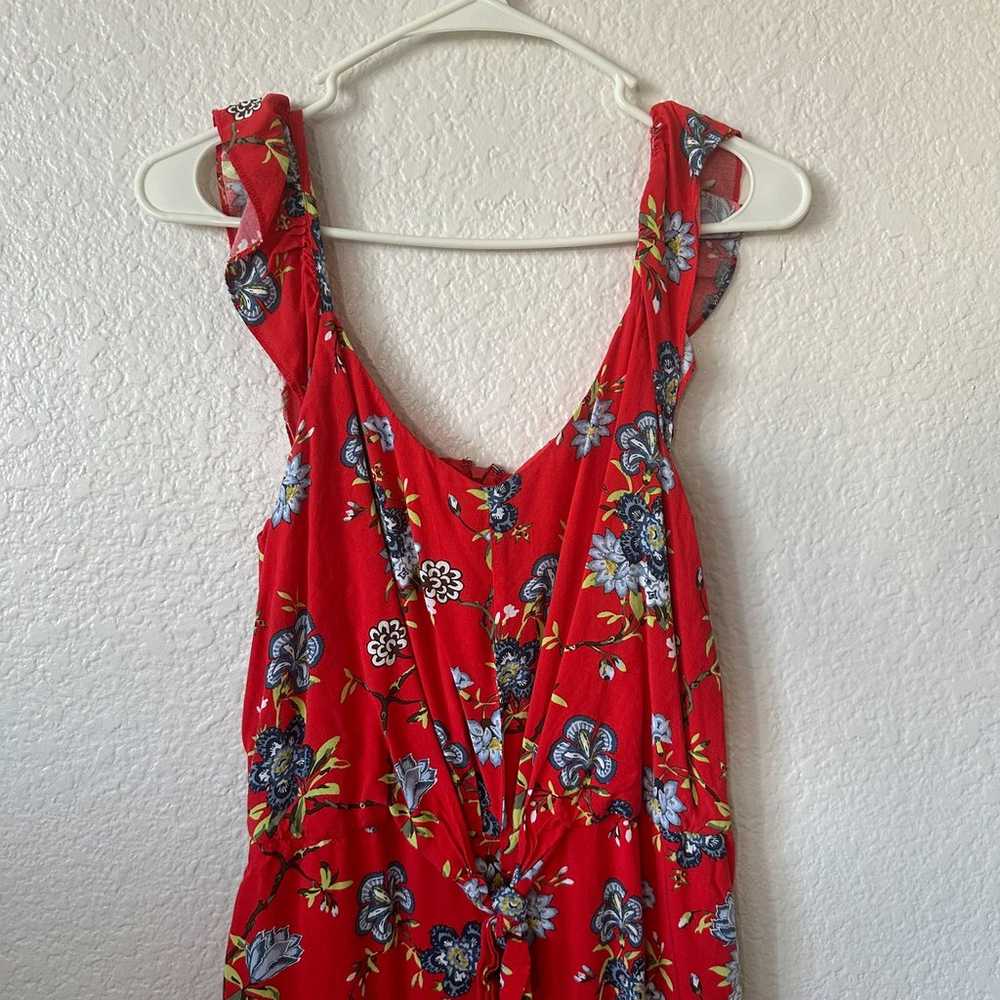 LOFT Red Blue Floral Jumpsuit Pockets Size 6 - image 2