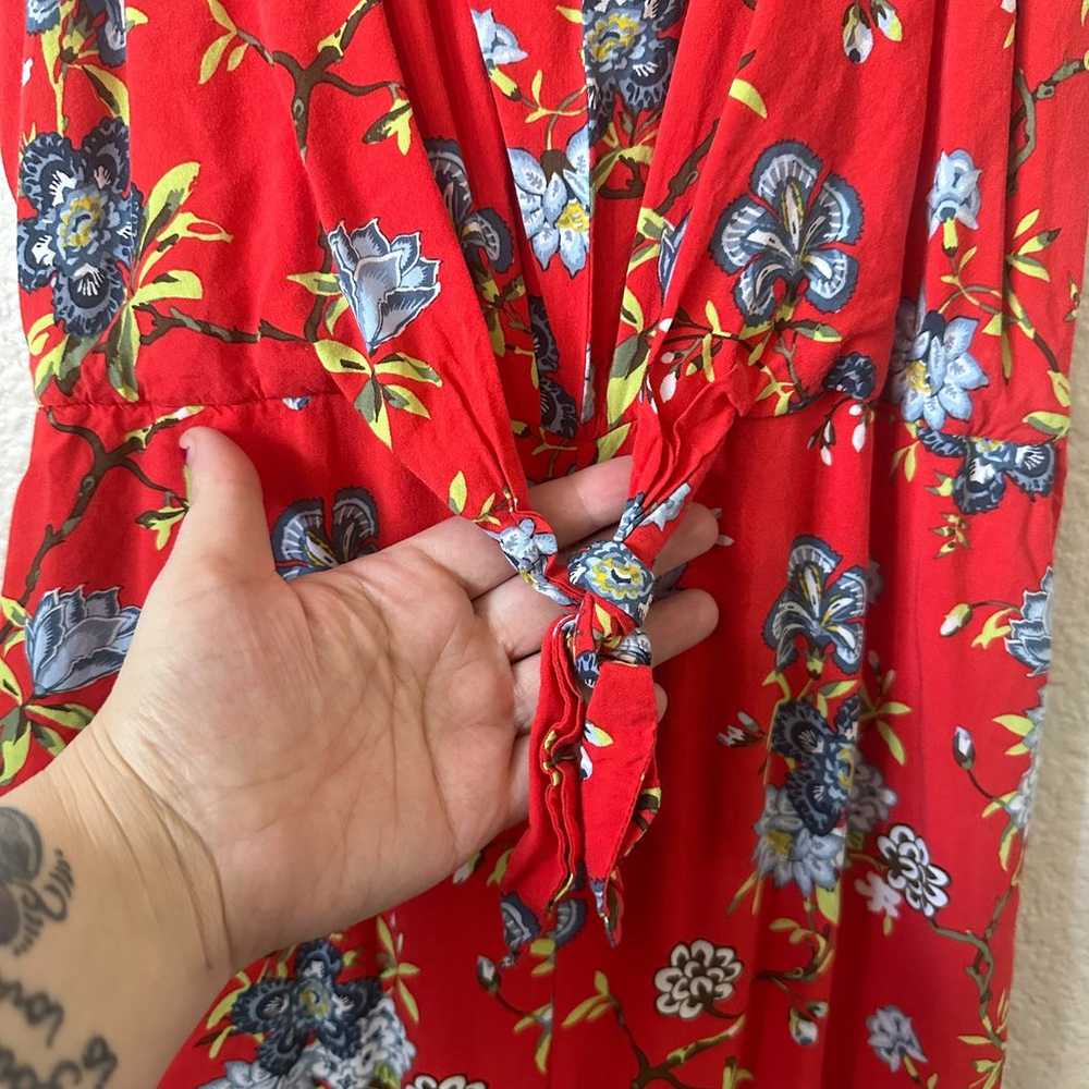 LOFT Red Blue Floral Jumpsuit Pockets Size 6 - image 5